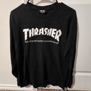 Thrasher Skateboard Magazine Long Sleeve Shirt Mens Medium Black White Logo Tee